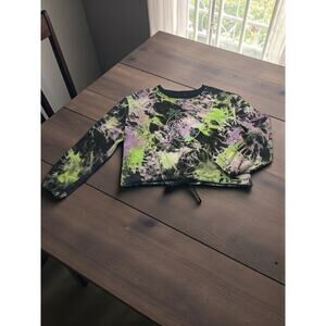 Santa Cruz Tie Dye Cropped Sweatshirt Small Neon Purple Green Black Graphic